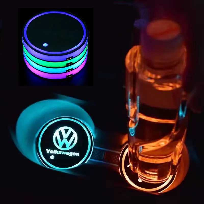 Car Stickers 7 Color LED Car Cup Holder Light Luminous Coaster Water Cup Pad For VW Volkswagen Polo Jetta Golf Beetle CC GTI MK4 golf Passat T240513