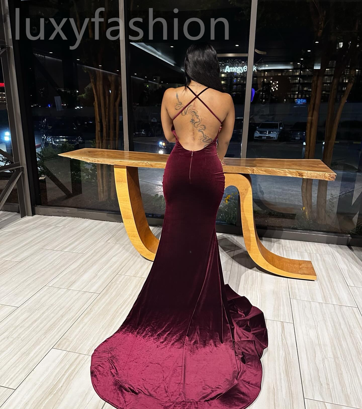 Aso Ebi 2024 Burgundy Lace Mermaid Prom Dresses Beaded Backless Velvet Evening Party Formal Second Reception Birthday Enagement PromDress Gowns LF046