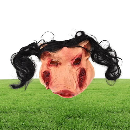 1PC Halloween Mask Scary Cosplay Costume Latex Holiday Supplies Novelty Halloween Mask Saw Pig Head Scary Masks With Hair9316424