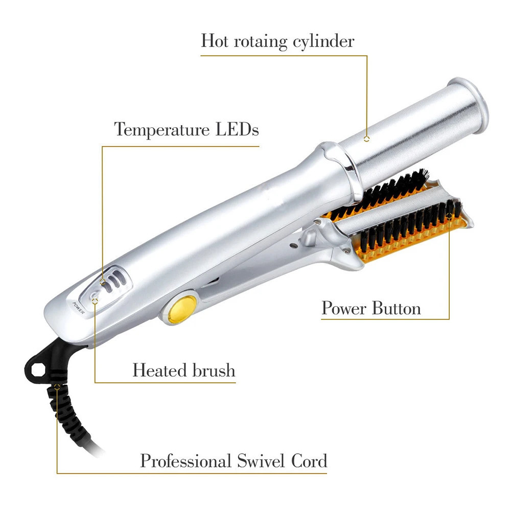 Hair Curling Iron Max 2-Way Rotating Hair Curler 2 In 1 Hair Curler Straightener Brush Smoothing Hair Iron Electric Hairbrush 240430