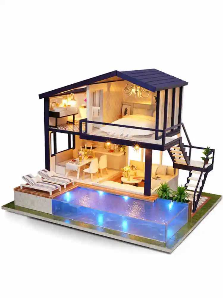 Architecture/DIY House DIY Doll House Wooden doll Houses Miniature Furniture Dollhouse Kit Casa Music Toys for Children New Year Birthday Gifts 066