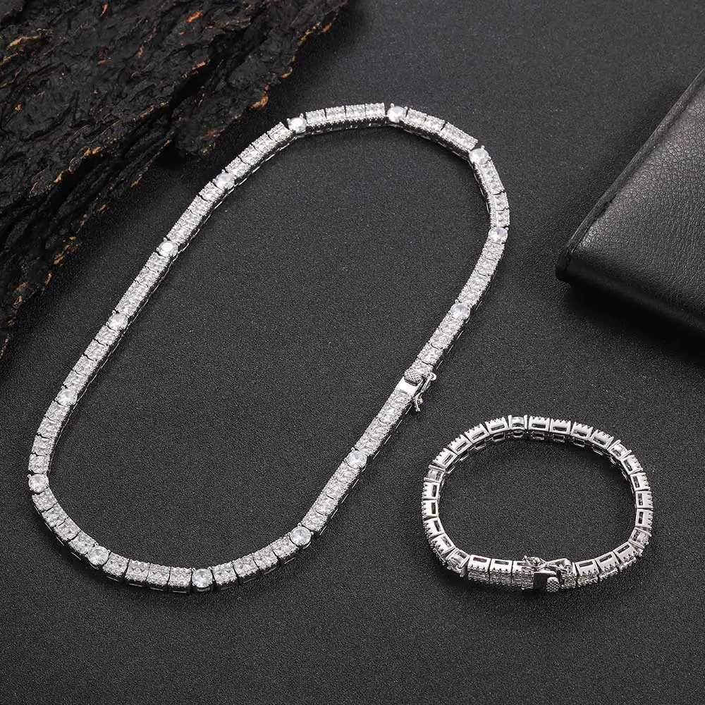 Tennis 6mm wide CZ cubic zirconia square sparkling tennis chain necklace as a Christmas gift for her/him mens diamond jewelry d240514