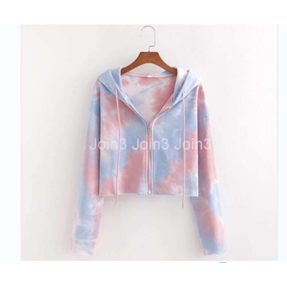 Autumn Fashion design womens rainbow color tie-dying hooded sweatshirt cardigan coat plus size SML