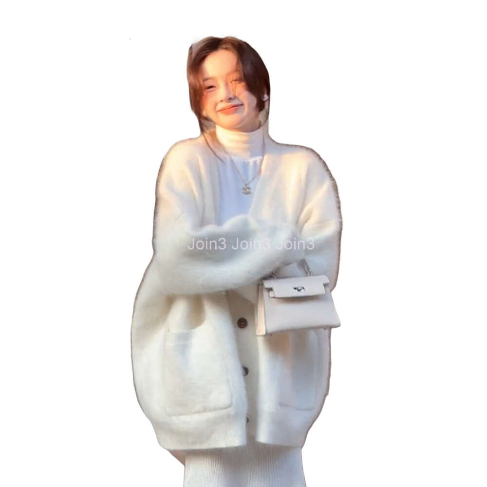 Womens autumn korean fashion v-neck mohair wool kknitted loose batwing sleeve thickening sweater cardigan coat SMLXLXXL