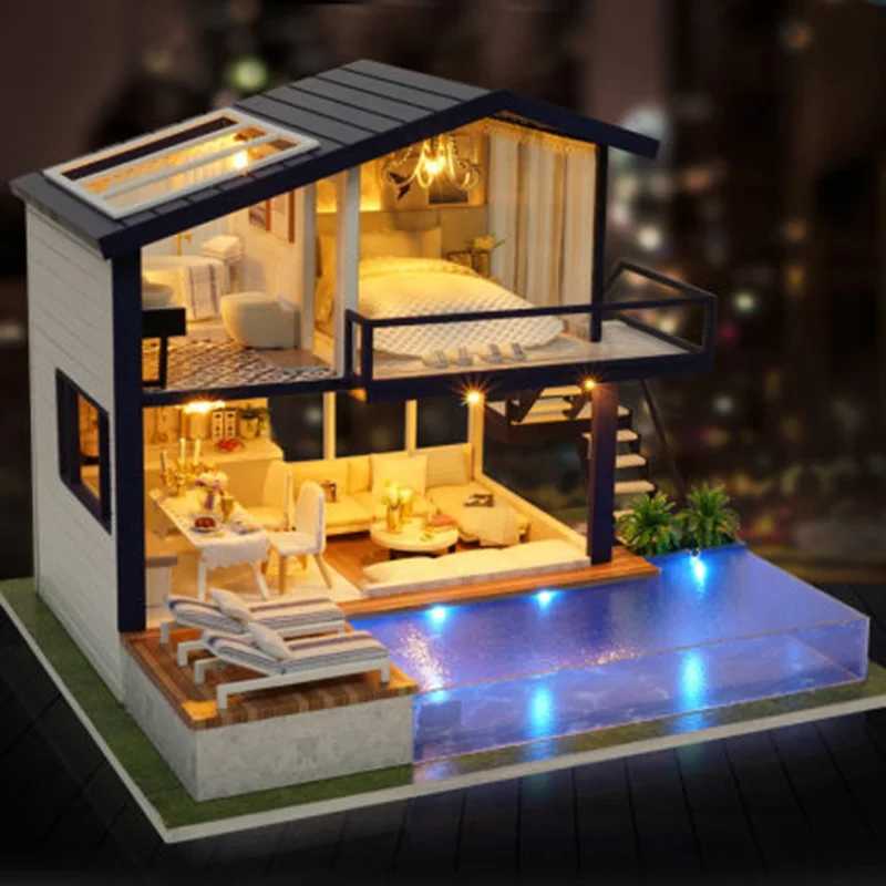 Architecture/DIY House DIY Doll House Wooden doll Houses Miniature Furniture Dollhouse Kit Casa Music Toys for Children New Year Birthday Gifts 066