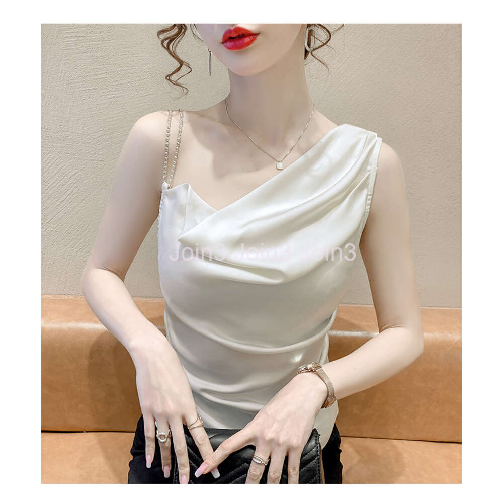 Womens sleeveless spaghetti strap satin fabric asymmetric tanks camis SMLXLXXL