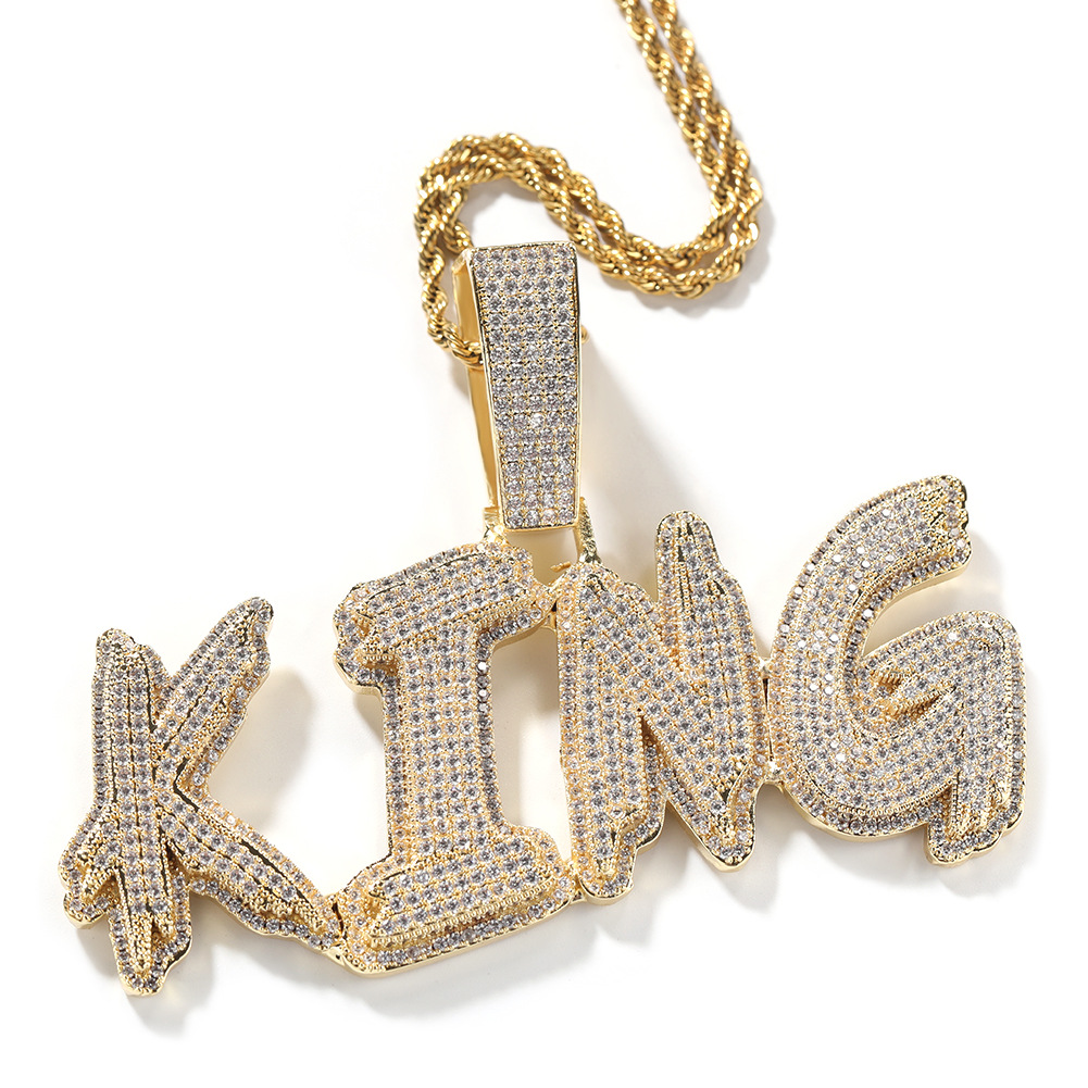 Custom Vintage Tilted Burr Letters A-Z Name Pendant Necklaces 5A Zircon Real Gold Plated Full Zircons Jewelry