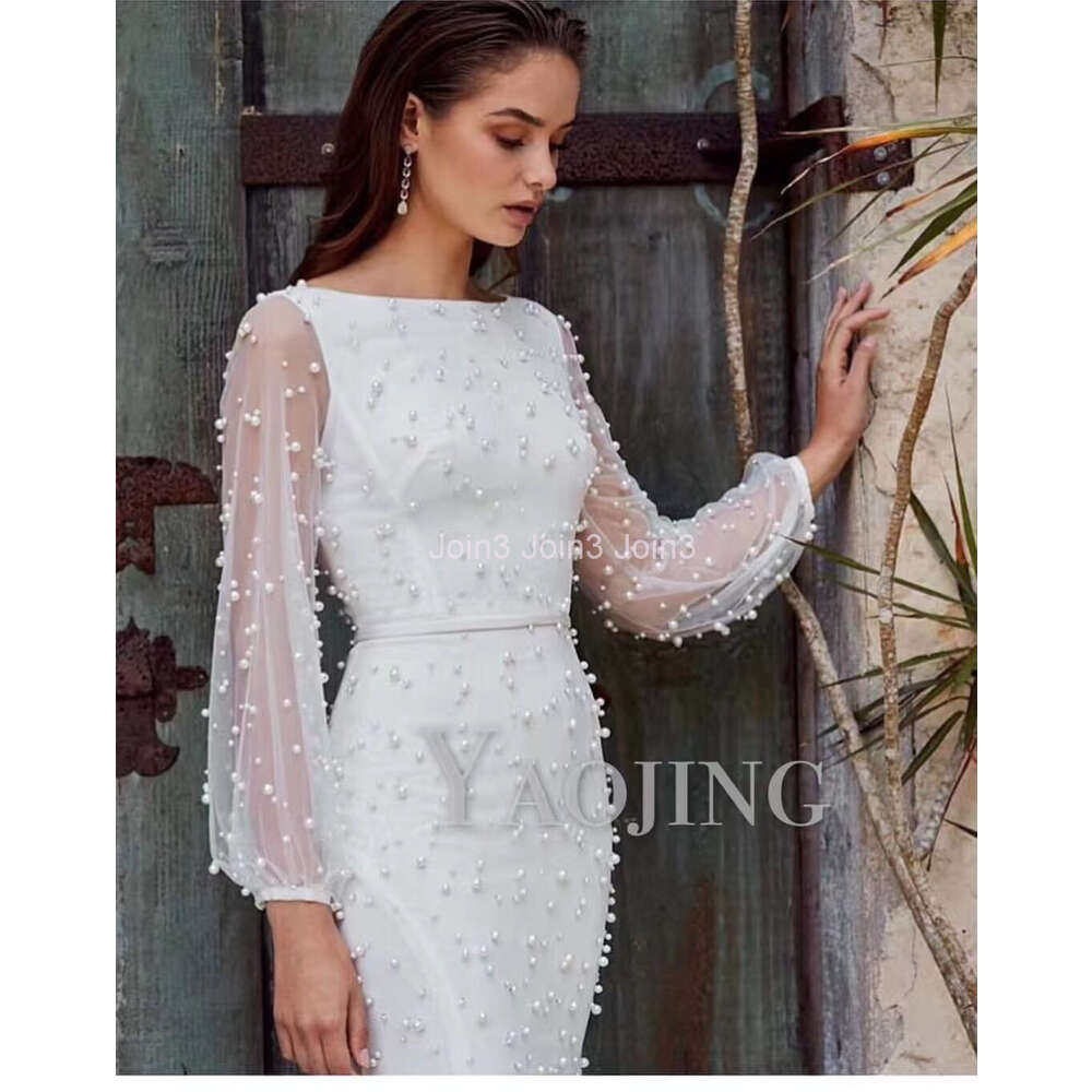 European design fashion womens new gauze patchwork long sleeve beading slim waist pencil knee length dress plus size SML