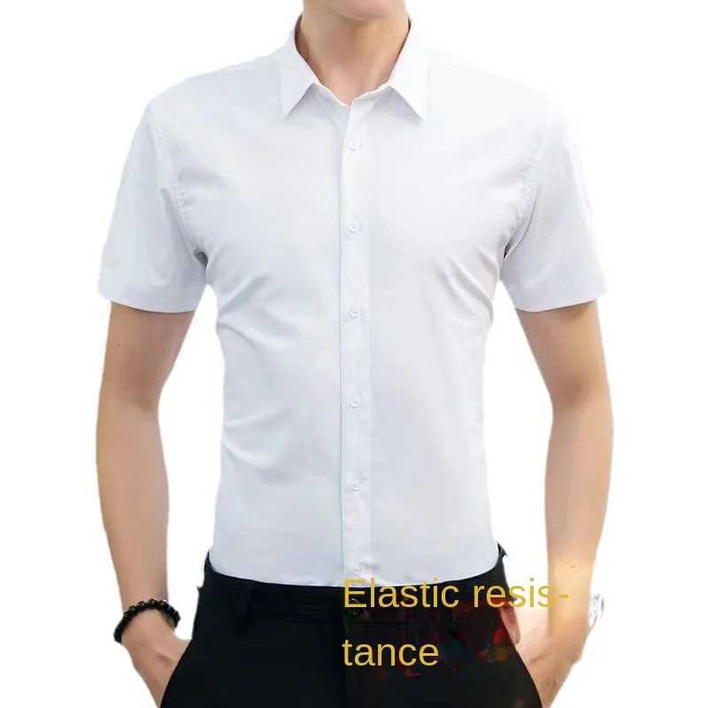 Men's Dress Shirts Shirt Mens Short Slve Summer Tooling White Shirt Business Suit Professional Half Slve Black Inch Iron-fr Wholesale Shirts Y240