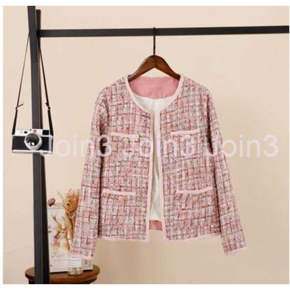 Spring new design womens pink color o-neck long sleeve tweed woolen short coat jacket casacos plus size S M L