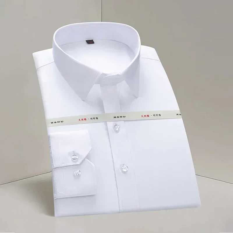 Men's Dress Shirts Mens formal shirt bamboo fiber long slved white business casual professional shirt non iron shirt Y240514