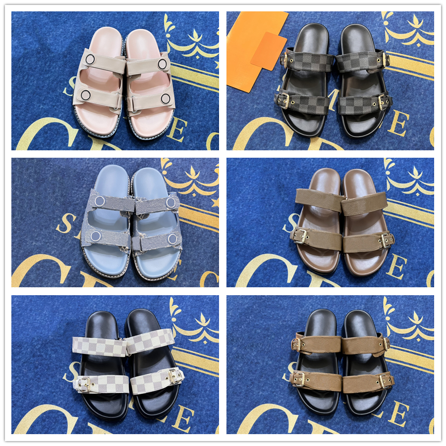 Luxury Sandals Men Women Designer Slippers Paseo Slides Fashion Flat Denim Blue Black White Brown Navy Nuede Man Platform Shoes Summer Beach Casual Flip Flops Scuffs