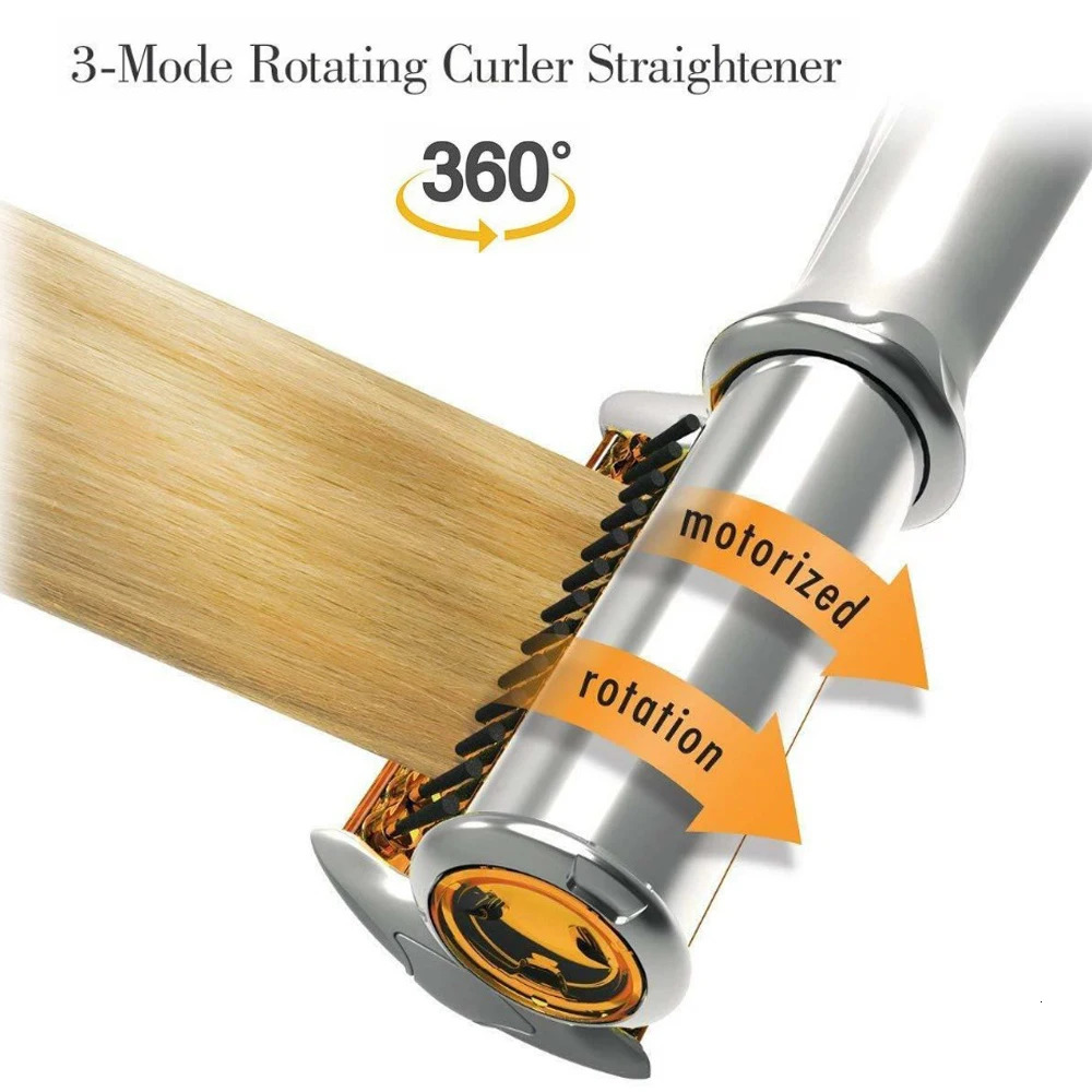 Hair Curling Iron Max 2-Way Rotating Hair Curler 2 In 1 Hair Curler Straightener Brush Smoothing Hair Iron Electric Hairbrush 240430