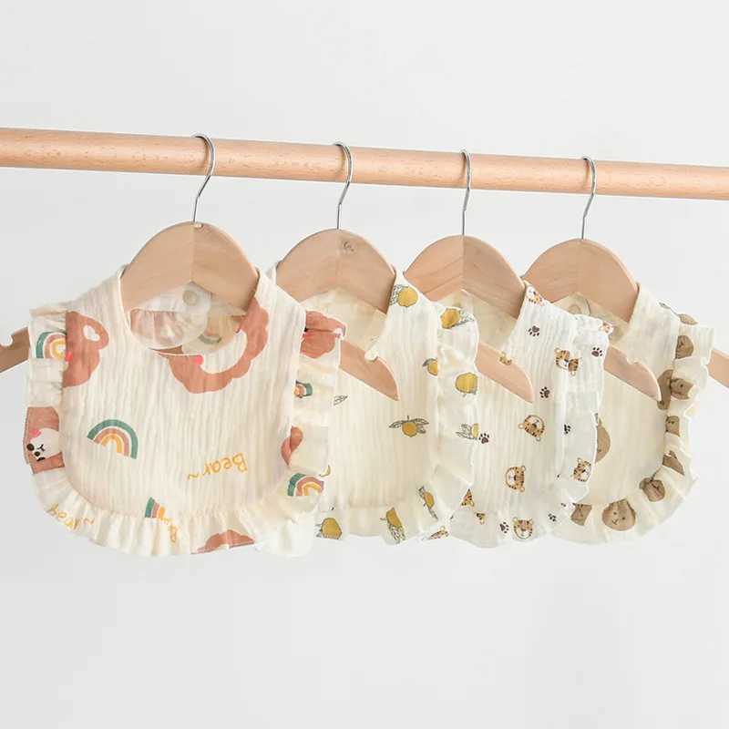 Bibs Burp Cloths New Cute Cotton Gauze Baby Feeding Drool Bib Ruffle Floral Print Infants Saliva Towel Soft Burp Cloth Newborn Toddler Kid BibsL4812