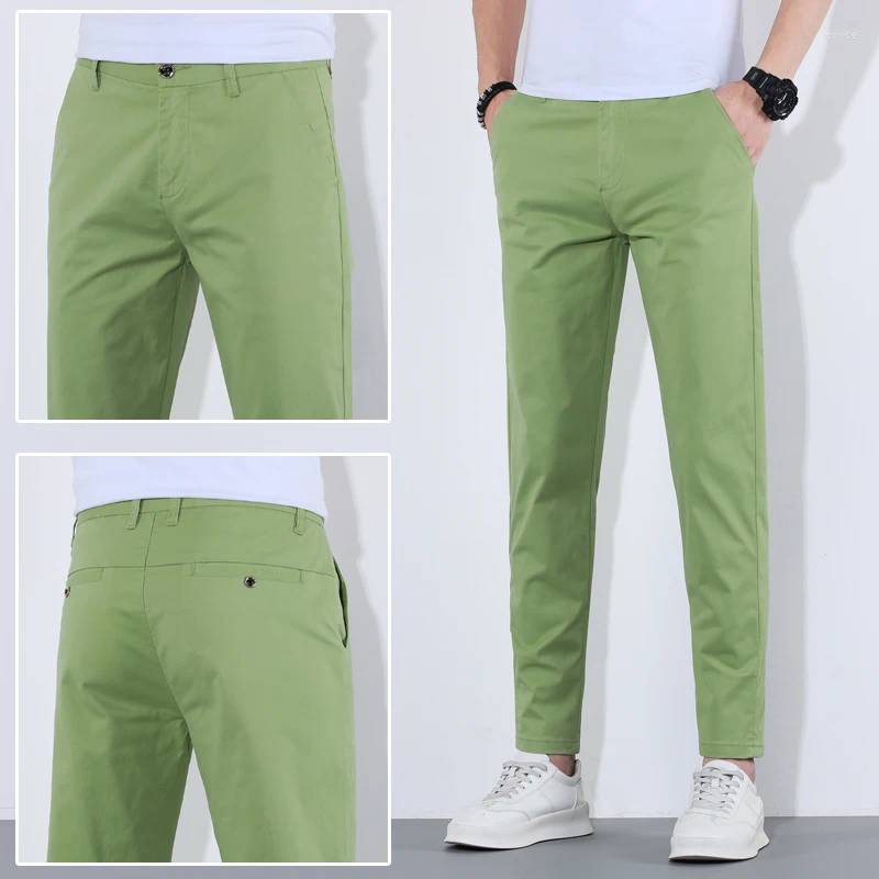 KUBRO Men's 9-Color Cotton Casual Pants Slim Straight Trousers | Elastic Waist Business Apparel For All Seasons