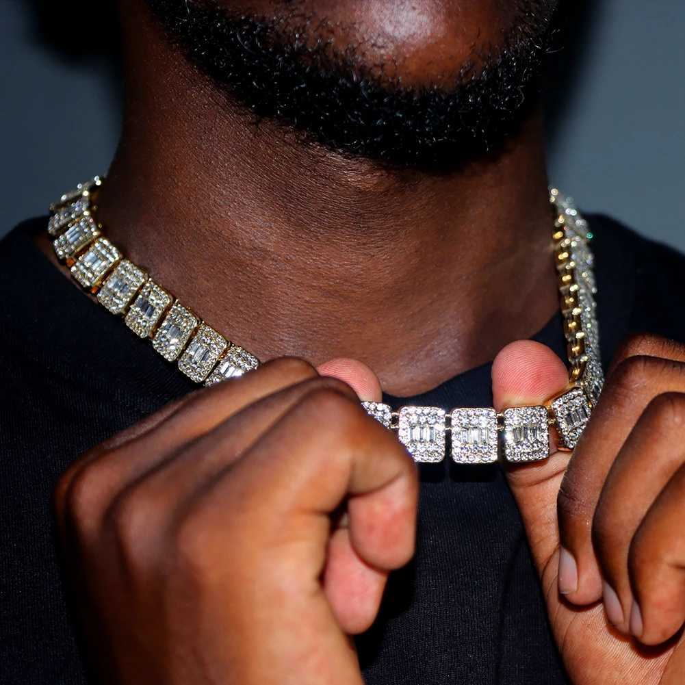 Tennis Hip Hop Mens and Womens Iced Heart shaped Cuban Chain Necklace Gold Silver Water Diamond Tennis Chain Necklace Geometric Jewelry d240514