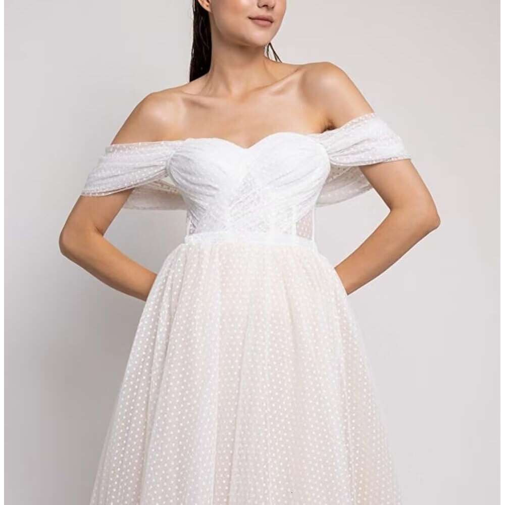 Off The Shoulder Tulle Prom Tea Length Formal Party Dresses for Women Sweetheart A Line Evening Gown prom AMZ