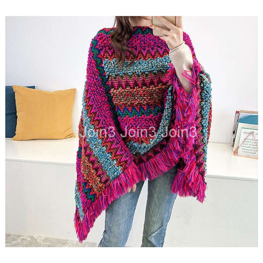 New autumn winter fashion womens colorful gradient color nation ethnic style knitted poncho sweater mantle clock tops