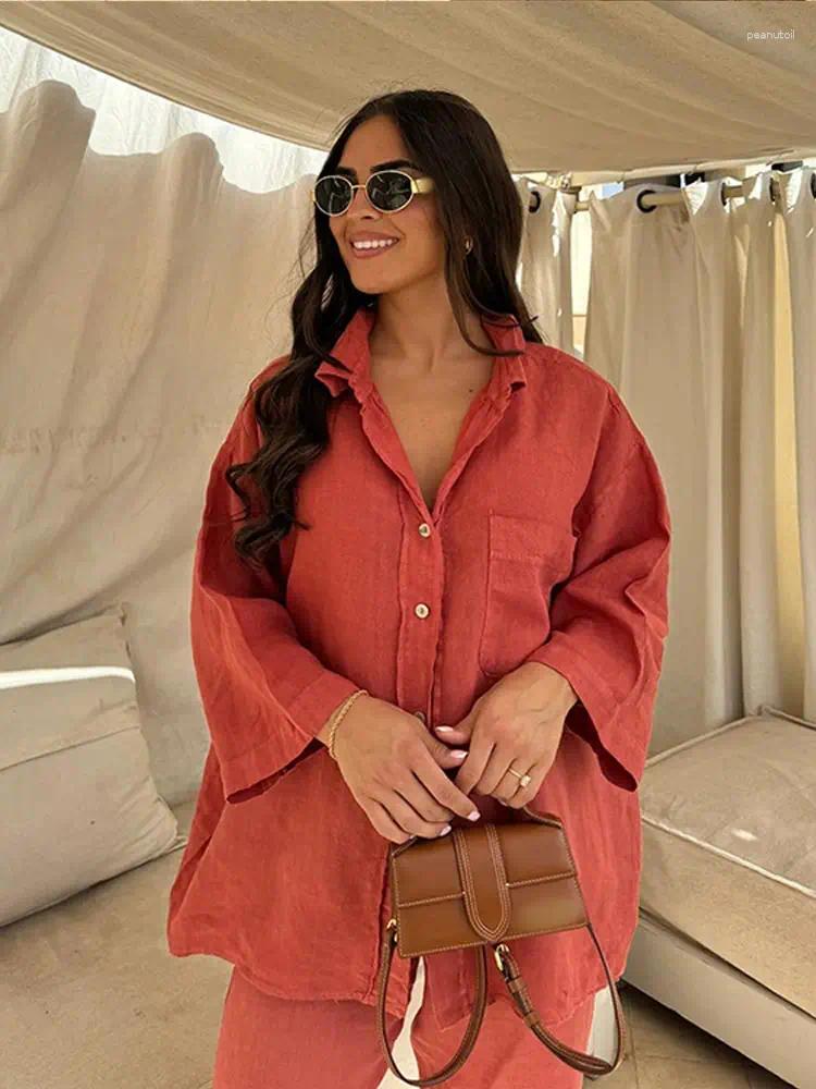 Womens Two Piece Pants Women Casual Solid Set Loose Lapel Long Sleeve Single-breasted Shirt Suit Lady High Waist Straight Leg Street Outfit