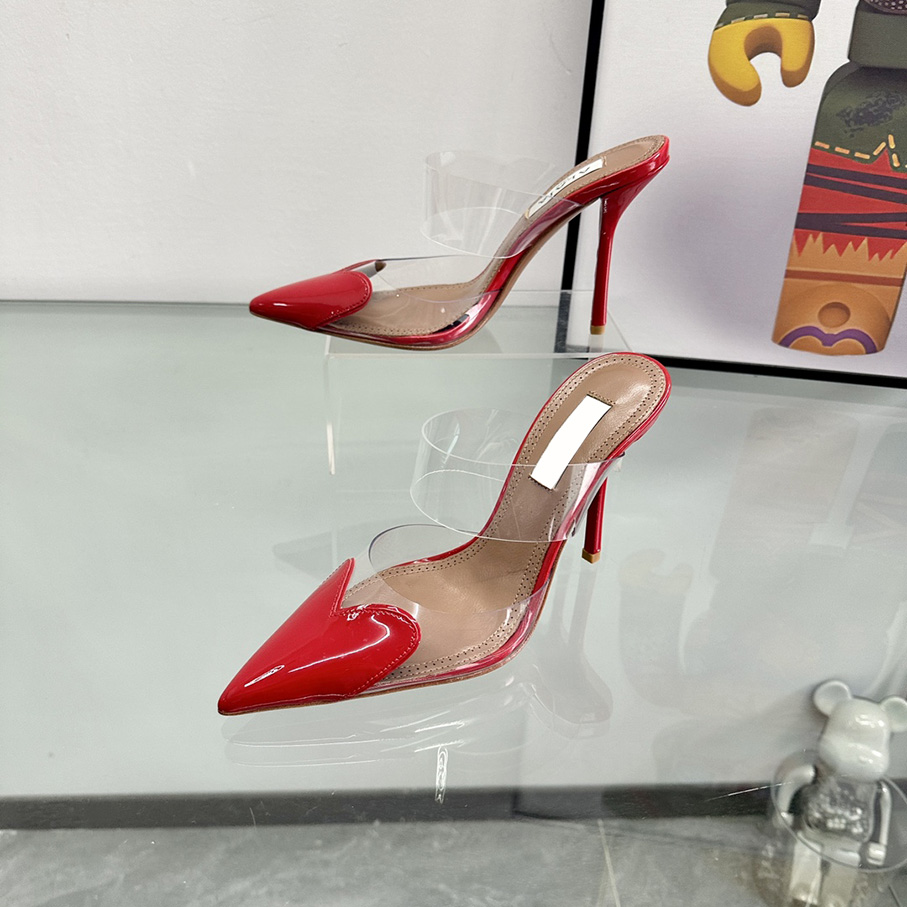 Elegant Sandals Designer Half Slippers Transparent PVC Pointed Love Shaped High Heels Sexy Fashion Slim Fit High Heels Designer Water Diamond Dress Shoes
