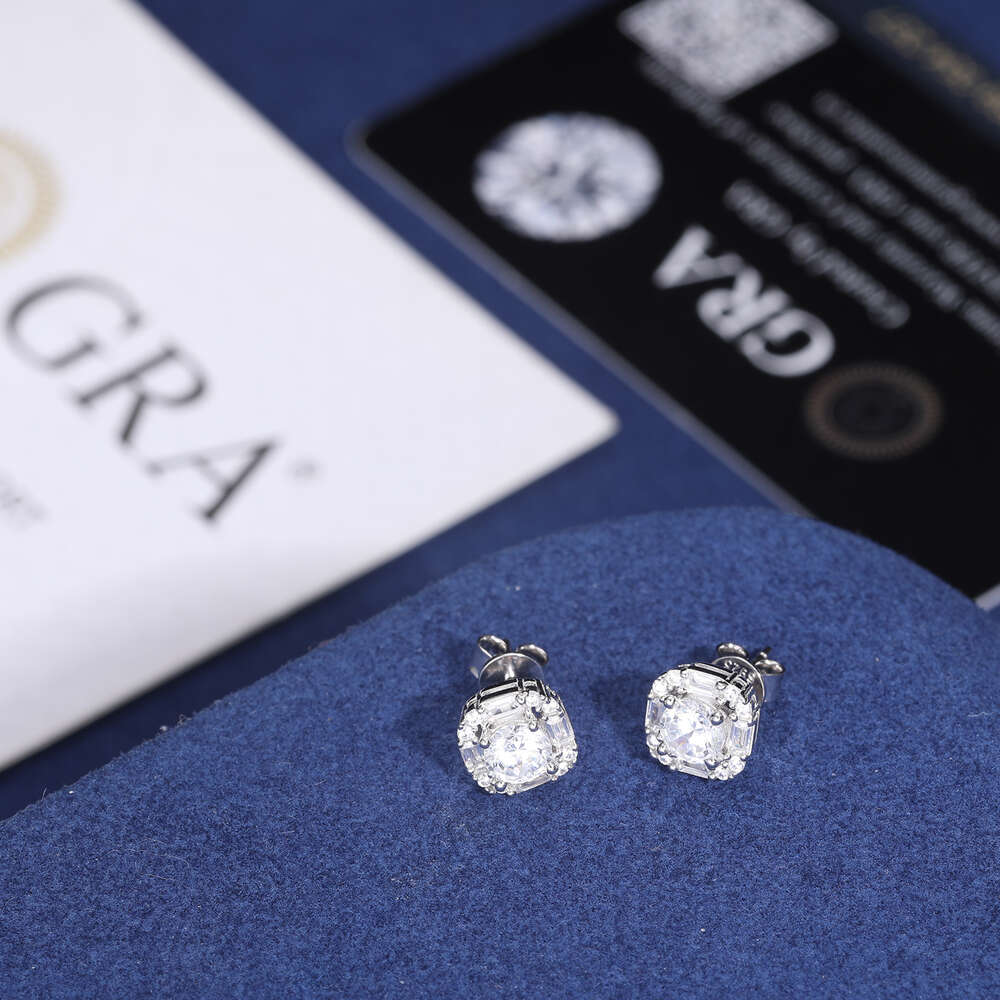 Fine Jewelry High Quality Sterg Sier Prong Setting Emerald Cut VVS Moissanite Dia Geometric Stud Earrings