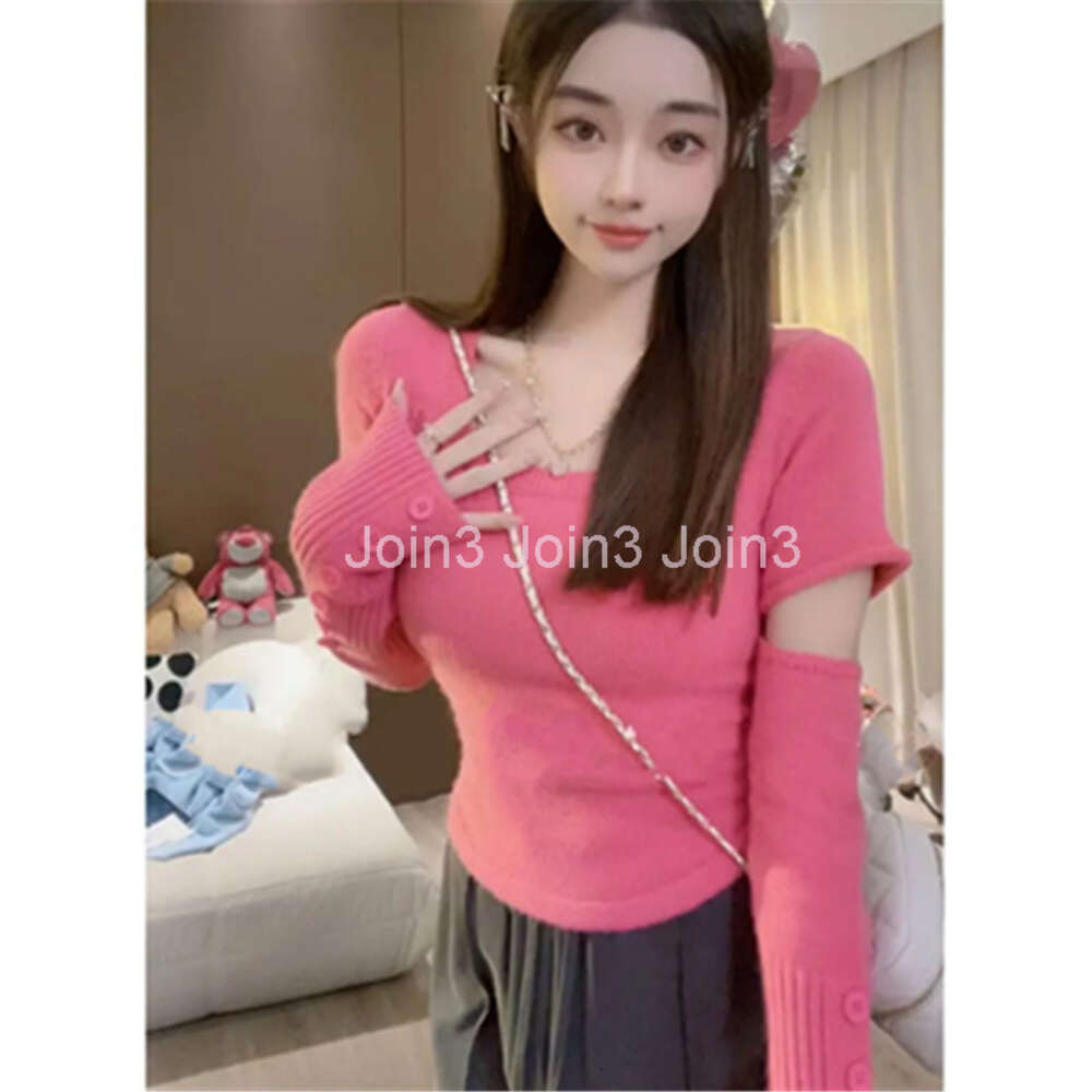 Womens o-neck hollow out long sleeve solid color short knitte sweater shirt tops SMLXL