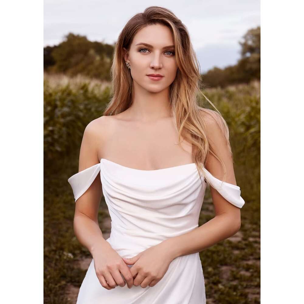 MARSEN Off The Shoulder Mermaid prom Dresses for Bride with Split Ruched Beach Boho Bridal Gowns Ivory Size 20 prom AMZ