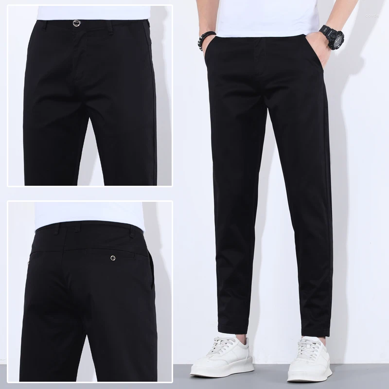 KUBRO Men's 9-Color Cotton Casual Pants Slim Straight Trousers | Elastic Waist Business Apparel For All Seasons