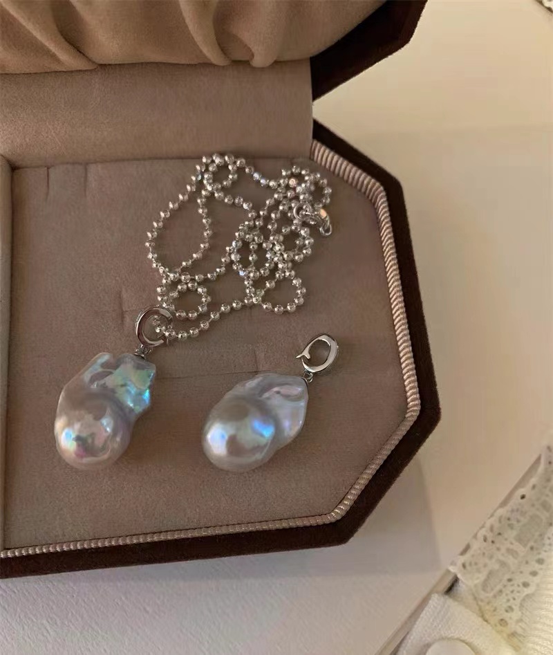 new Luxury Plated Stainless Steel Necklace Waterproof Jewelry Baroque Pearl Pendant Necklace