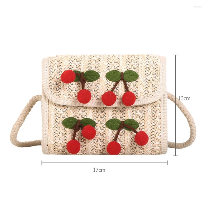 Totes Summer Straw Handmade Messenger Bags Women Woven Cute Cherry Shoulder Handbag Flap Beach Mini Square Crossbody zhanyishengli