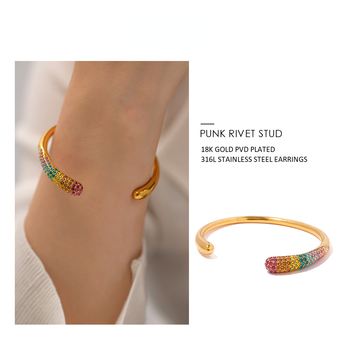 Designer's Opening Bracelet for Women Simple Smooth Stainless Steel 18K Color Zirconia Bracelet Party Banquet Daily Wear Jewelry Free Shipping