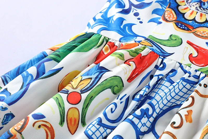 Runway Flower sexy Dress Summer Womens Bow Spaghetti Strap Sundress Blue And White Porcelain Floral Long 240514