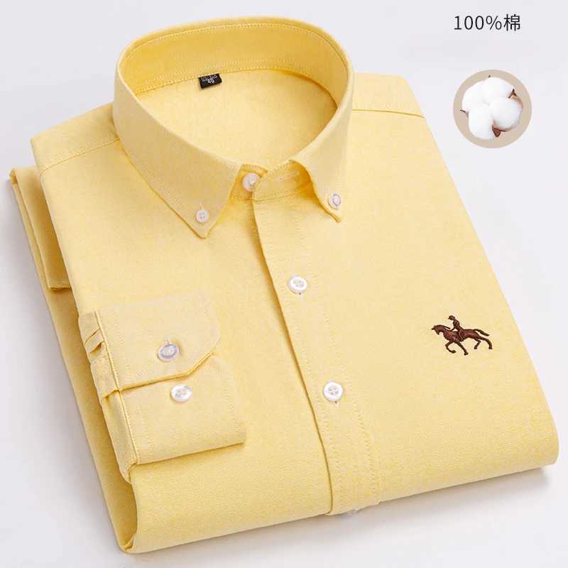 Men's Dress Shirts Large Size Mens Long Slve Shirt 100% Pure Cotton Business Leisure Pure Cotton Oxford Spun Shirt Mens Y240514