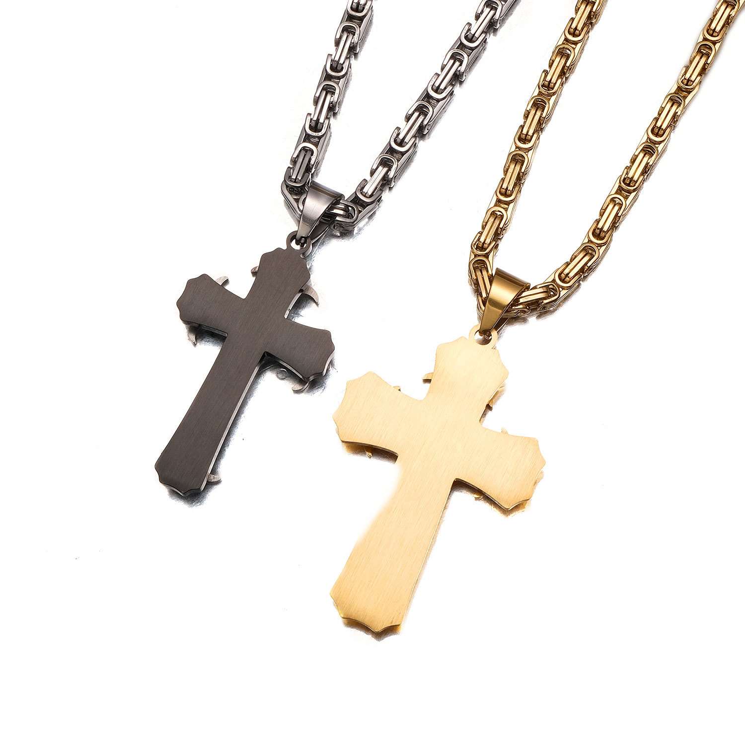 Stainless Steel Double Layers Cross Pendant Necklace Religion Jewelry with Chain