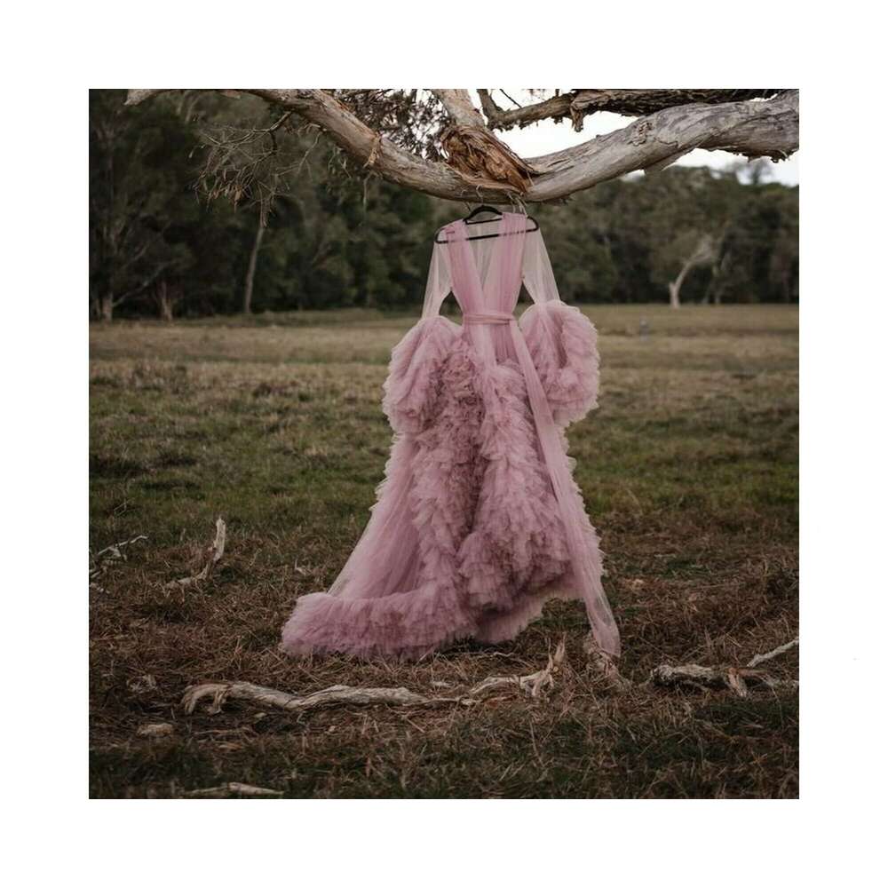 Ruffles Tulle Robe for Women Maternity Photoshoot Dress Puffy Pregnancy Dressing Gown prom AMZ