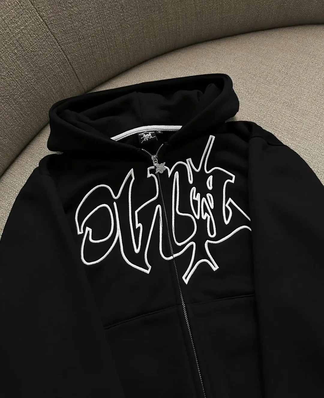 DAVRIL Letter Embroidery Zip Up Hoodie for Men Y2k Harajuku Hip Hop Oversized Loose Hooded Sweatshirt Fashion Streetwear Coat 240428