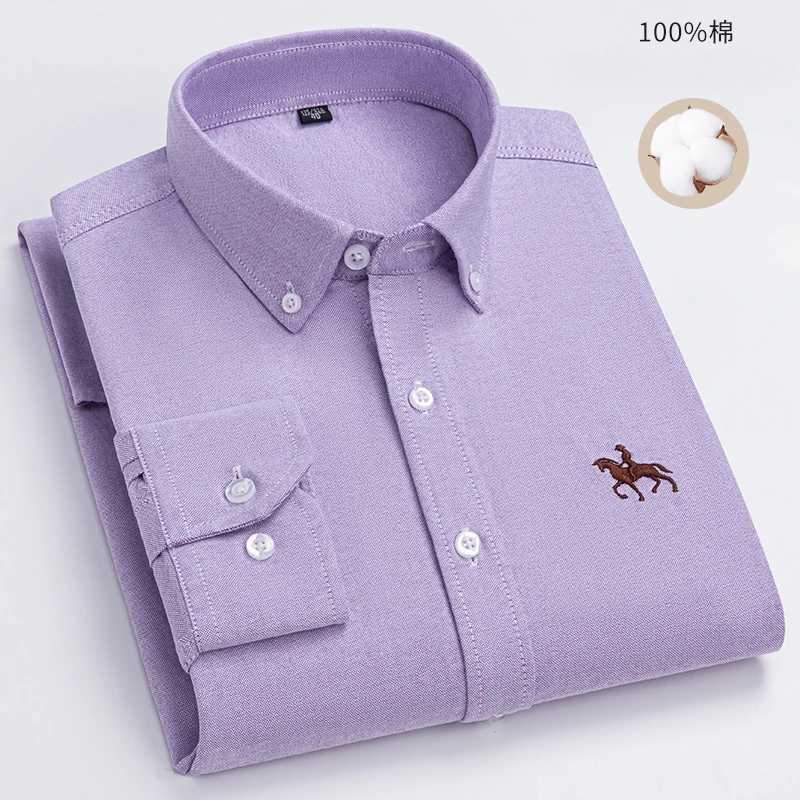Men's Dress Shirts Large Size Mens Long Slve Shirt 100% Pure Cotton Business Leisure Pure Cotton Oxford Spun Shirt Mens Y240514