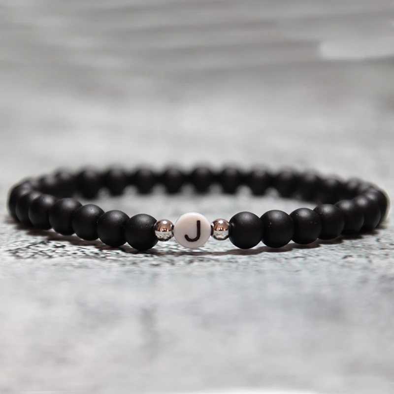 Charm Bracelets Romantic First Name Bracelet For Lovers 6mm Natural Stone Braslet DIY Couple Braclet Letter Brazalete Gift For Boyfriend Joias Y240510