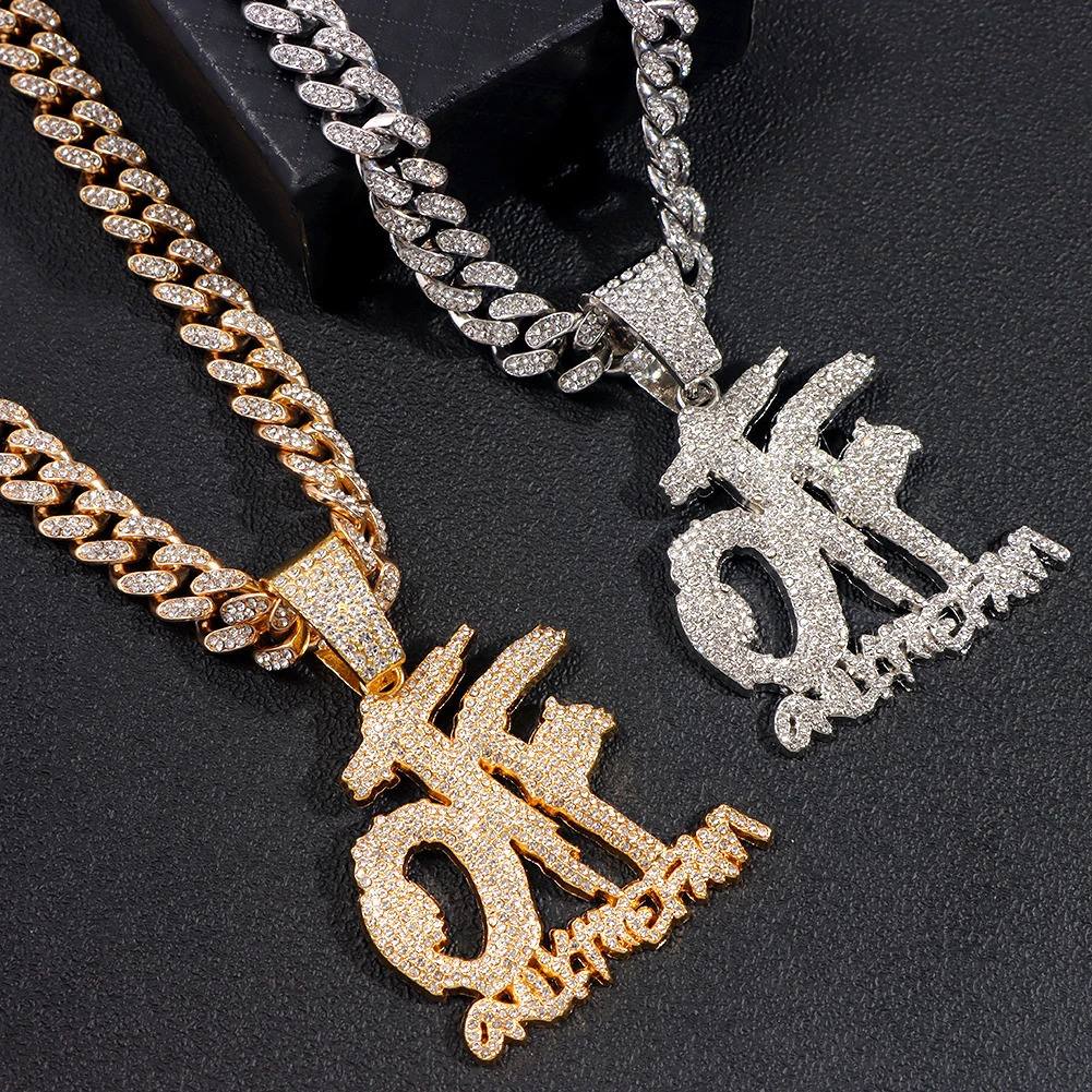 Hip Hop Only The Family OTF Crystal Letter Pendant Necklaces for Women Men Miami Iced Out Cuban Chain Necklace Punk Jewelry Gift 240508