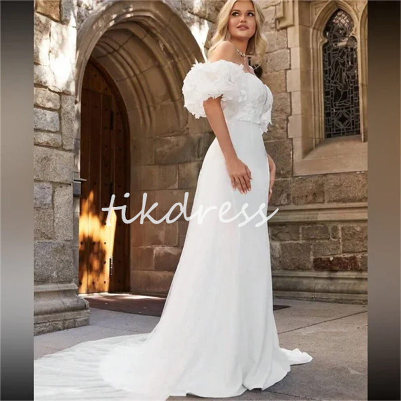 Charming Off Shoulders Mermaid Wedding Dresses With Overskirt Train Puff Sleeve Boho Bridal Dress 2024 Elegant Bohemian Bride Dress Celtic Country Ves