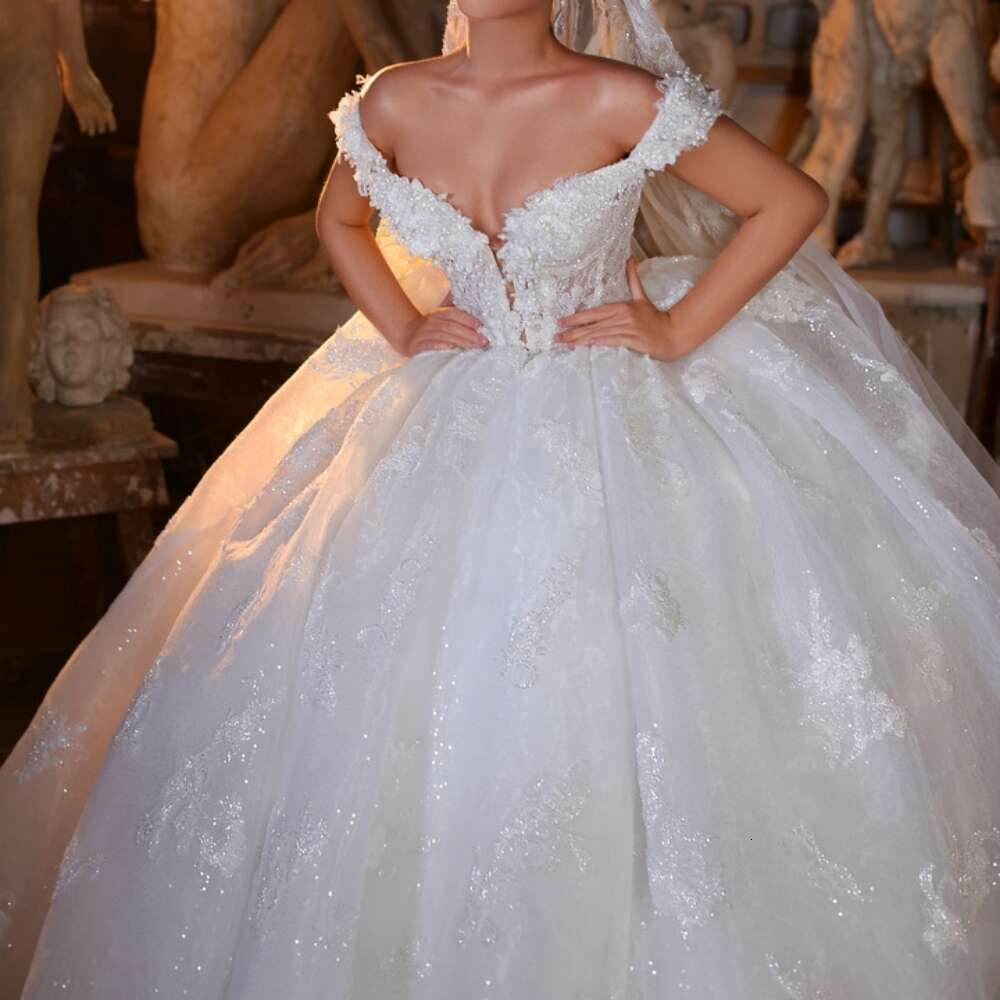 Elegant Ball Wedding Shiny Appliques Bridal Gown Pearls Floor-length Bride Dresses Vestidos De Novia