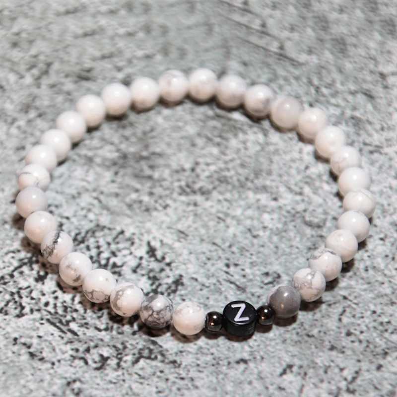 Charm Bracelets Romantic First Name Bracelet For Lovers 6mm Natural Stone Braslet DIY Couple Braclet Letter Brazalete Gift For Boyfriend Joias Y240510
