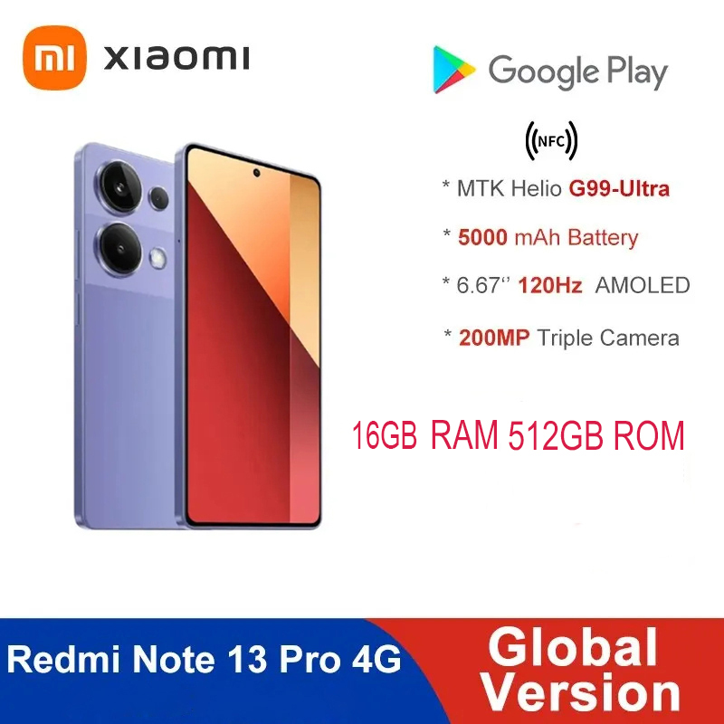 Version globale rénovée d'origine Xiaomi Redmi Note 13 Pro 4G Smartphone 6.67 '' 16 Go RAM 512 Go Rom Mobilephone