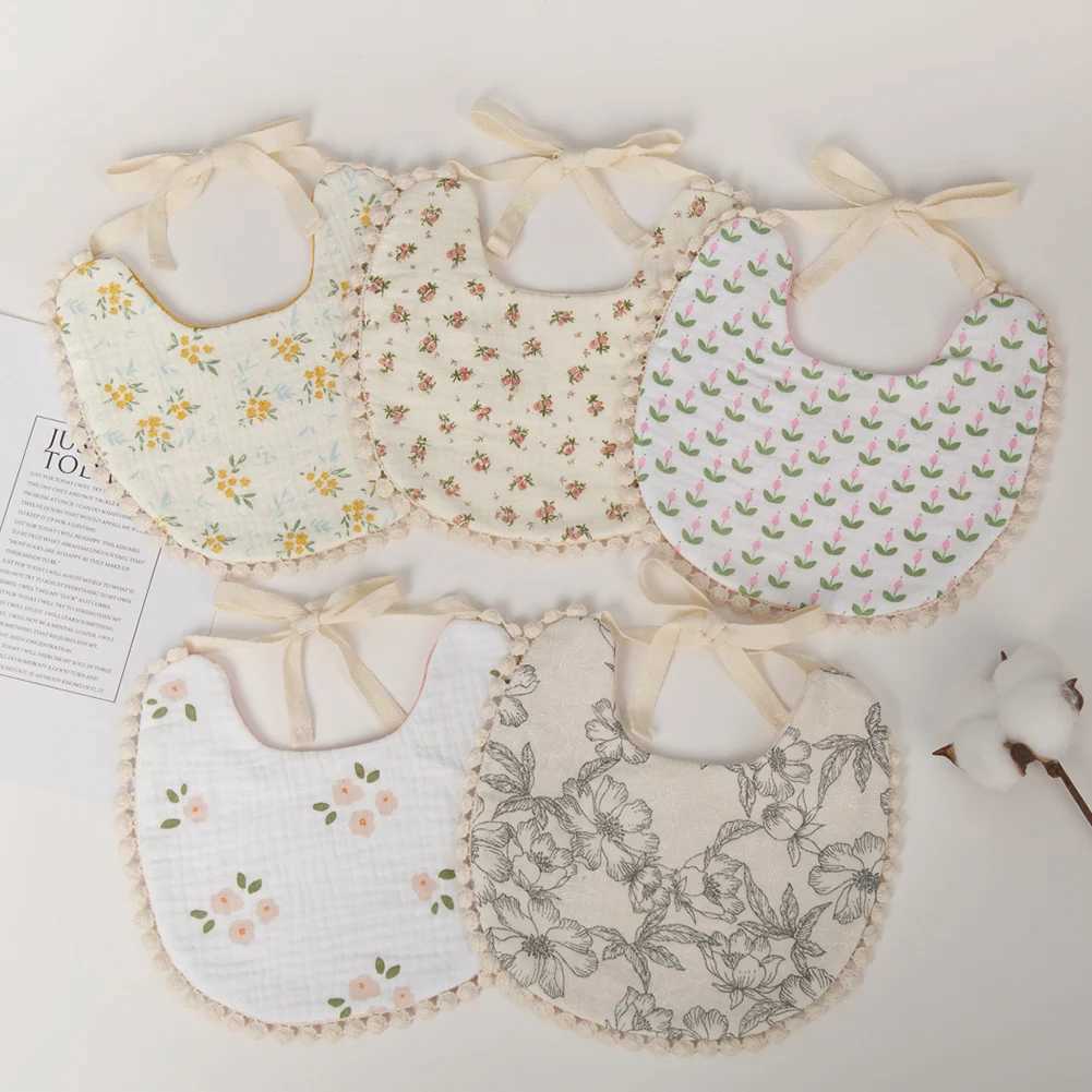 Bibs Burp Cloths Muslin Cotton Baby Boys Girls Bibs Double Side Flower Rainbow Print Saliva Towel Infant Feeding Burp Cloth Kids Adjustable ScarfL4812