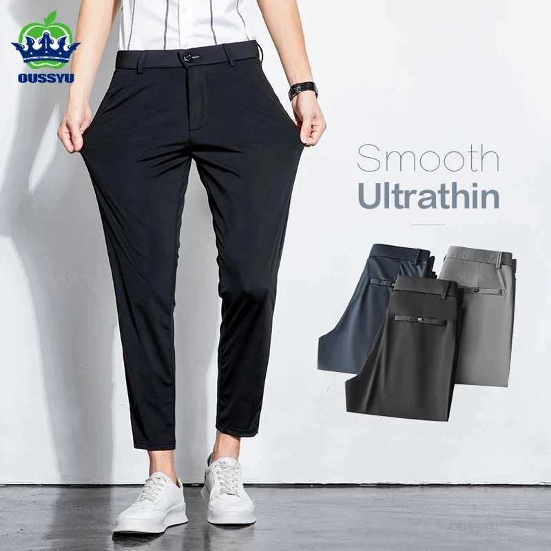 Men's Pants Summer Stretch Ankle-Length Suit Pants Men Thin Business Solid Color Slim Casual Formal Office Trousers Male Plus Size 28-38 Y240514N