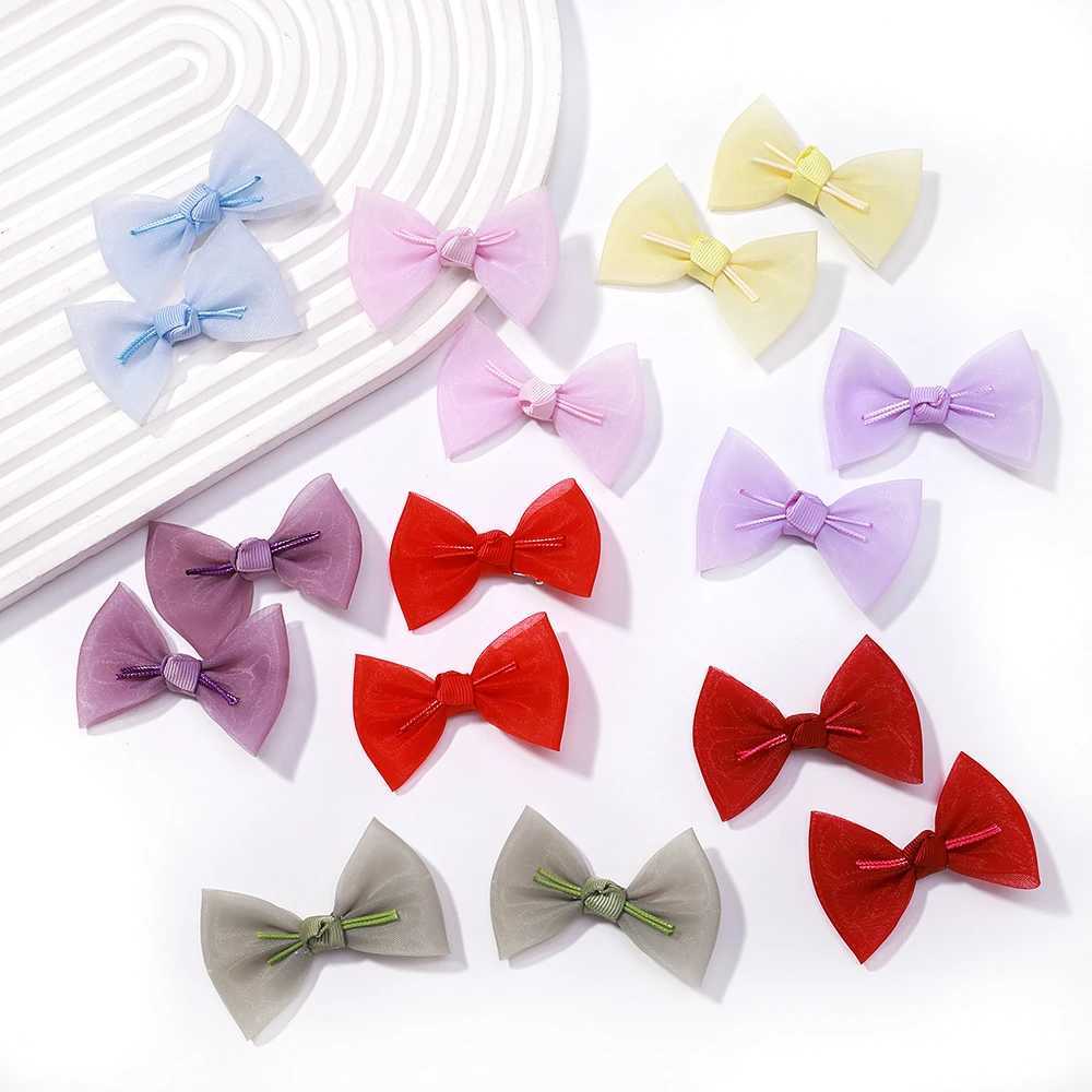 Hair Accessories 6Pcs Solid Color Bows Hair Clip for Girl Cloth Lace Sweet Hairpin Hairclips Gauze Jojo Bowkont Barrettes Baby Hair Accessories