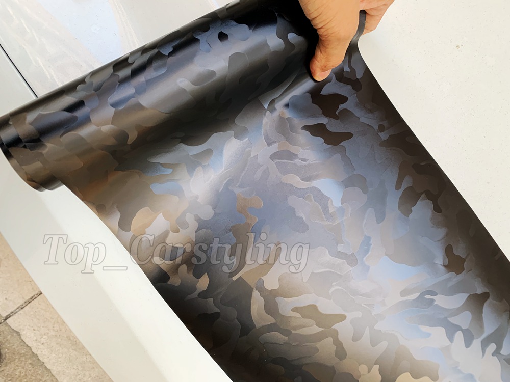 3D Shadow Black Vinyl Wrap Car Covering Film With Air Release Initial Low Tack Glue Self Adhesive Foil 1.52x18m 5X59ft