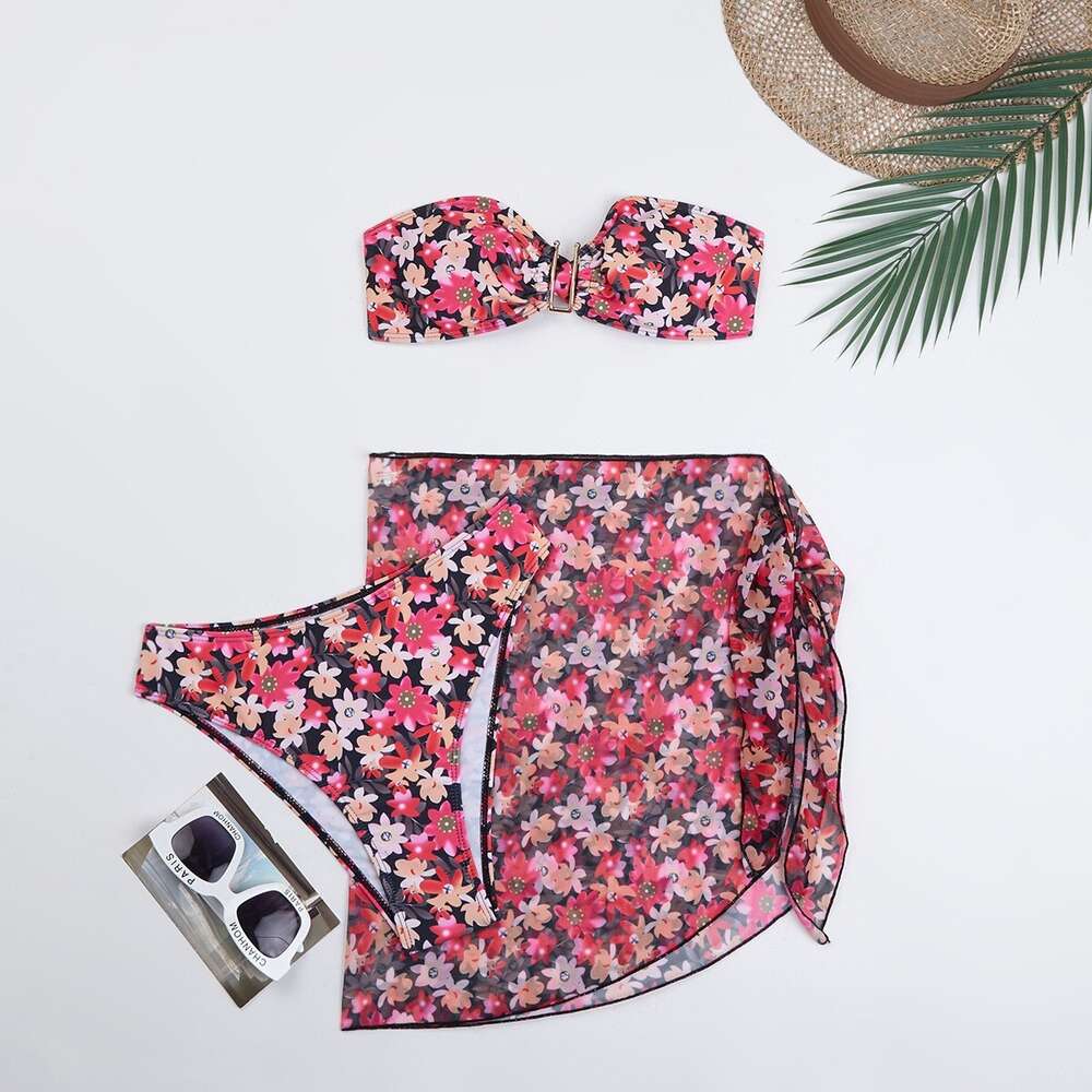 Ddmytiger Women S Split Metal U Shaped Bikini BIKINI Three Piece Printed Swimwear H