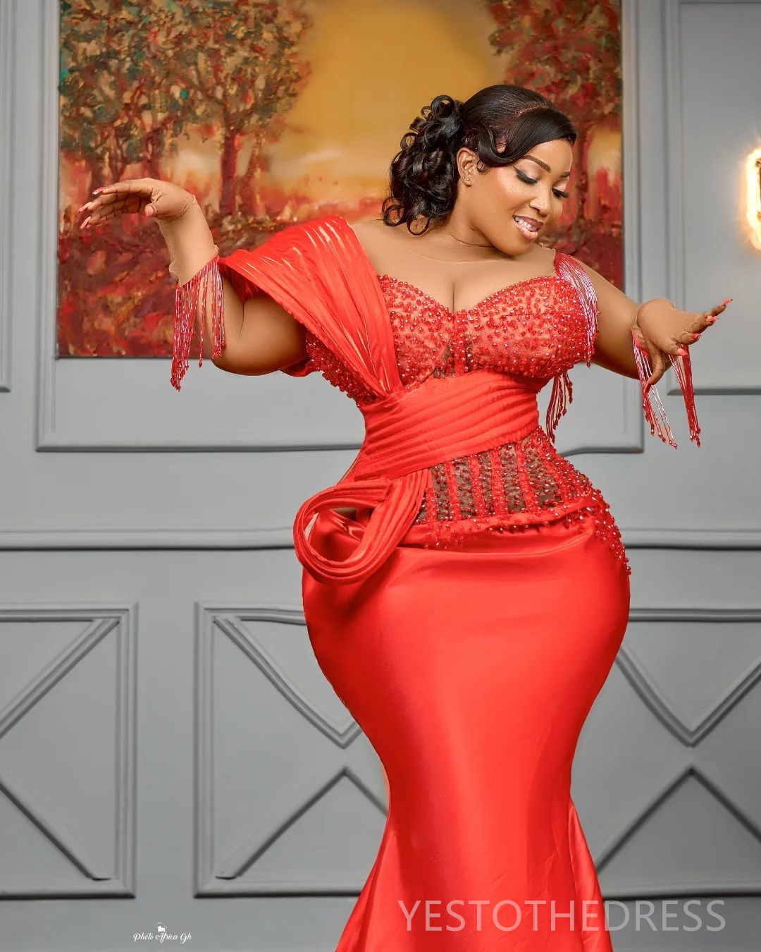 2024 Red Plus Size Prom Dresses for Special Occasions Promdress Illusion Sheer Neck Beaded Tassel Birthday Dress Second Reception Gowns Engagement Gow