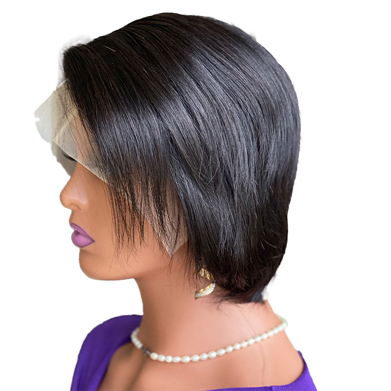 13x4 Pixie Cut Lace Front Wigs Human Hair 150 Density Bouncy Straight hair 6inch Natural Black fashion Lace Front Wig